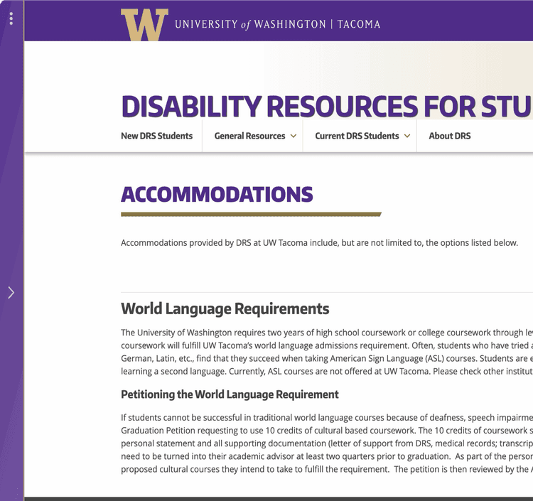 Original Tacoma DRS campus website