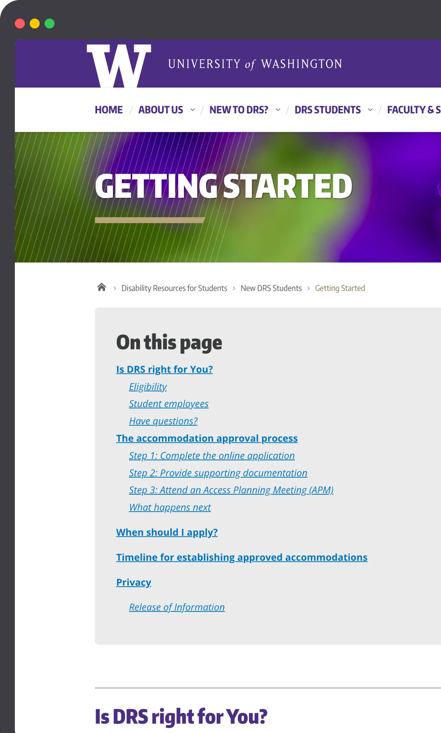 Redesigned DRS webpage screenshot