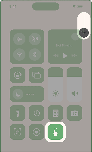 Iteration 1 — Before. Phone mockup showing the Control Center pulled down with a Syncscape widget concealed amongst other system controls.